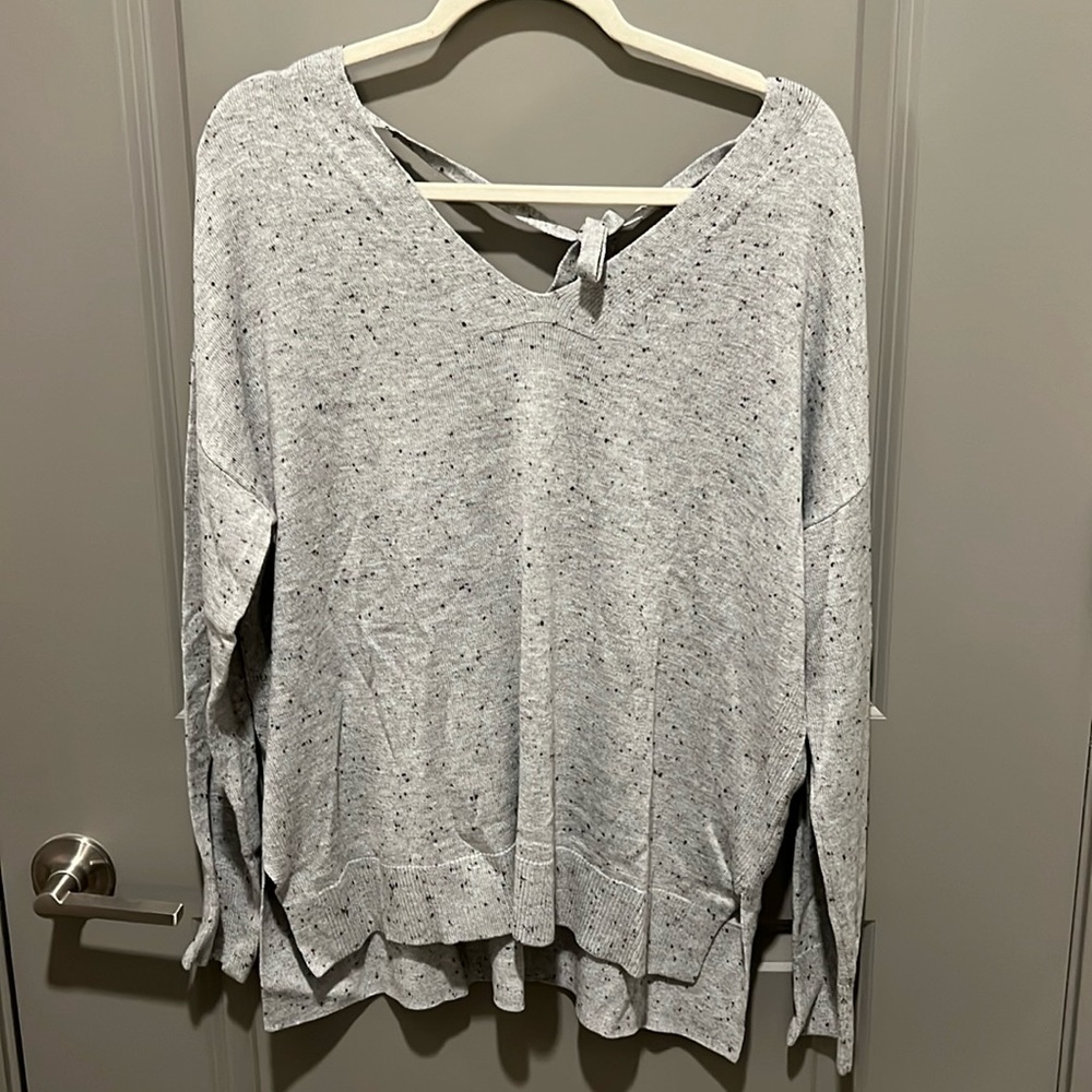 Grey Knit Sweater with Bow Detail